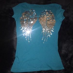 GBG LA Teal Angel Wings Guess Tee